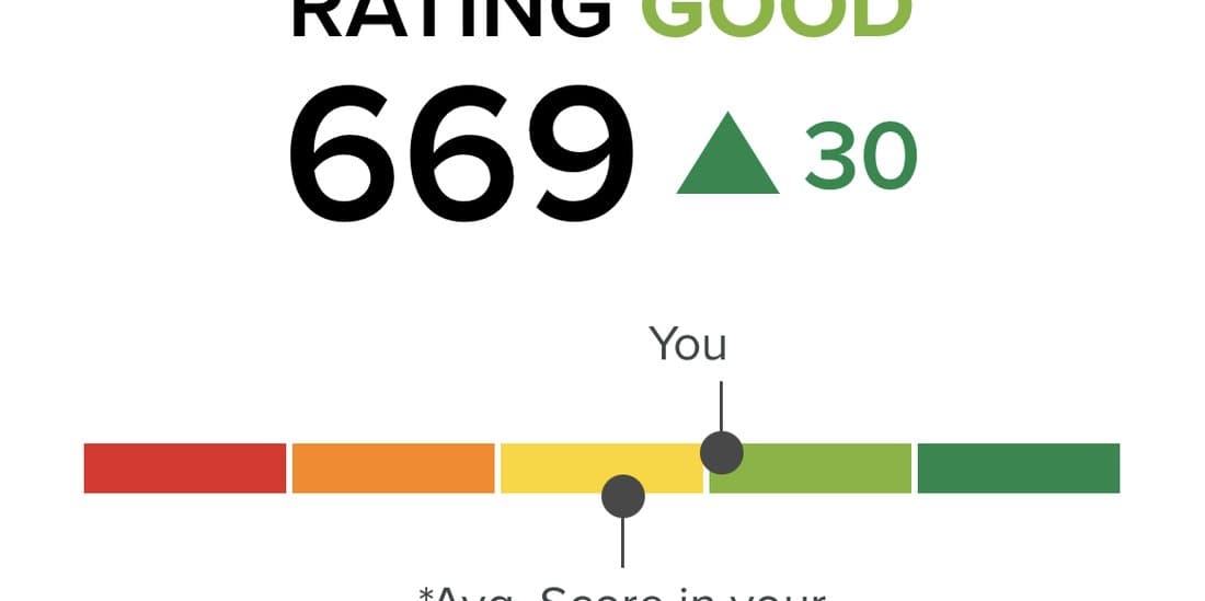 NavyArmy credit score showing 669, rating good, up 30 points.